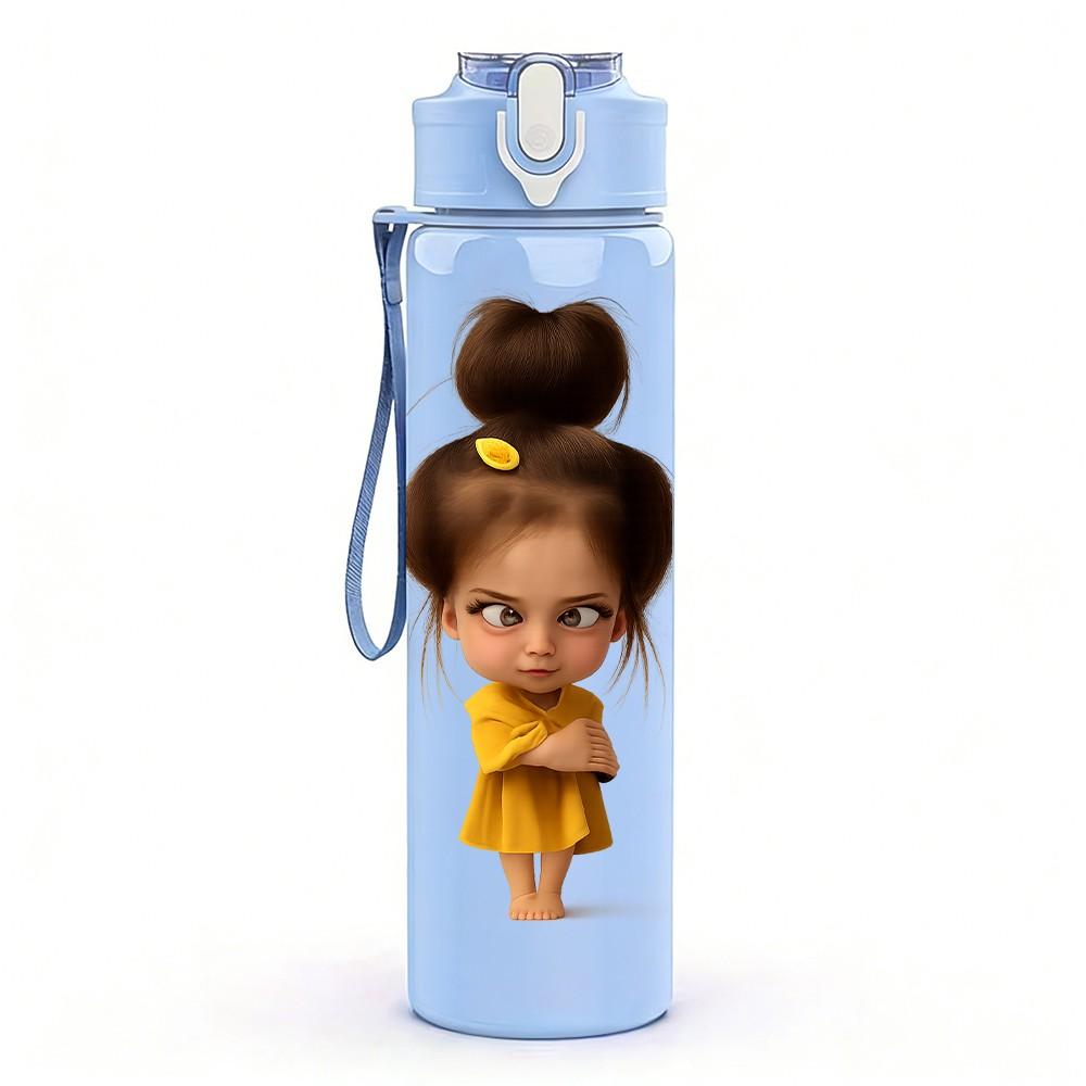 1PC Little Afro Girl Yellow Dress Portrait Print 750ml Color Plastic Sports Water Bottle Leakproof Flip Straw Lid Suitable for Sports Office Home Use