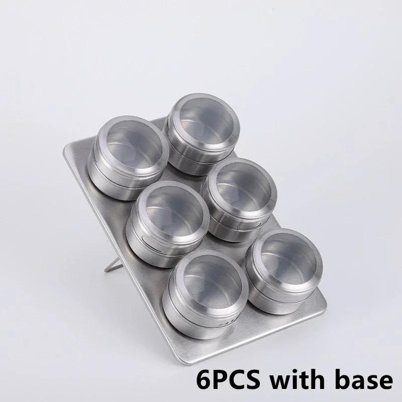 Magnetic Spice Tins Stainless Steel BBQ Spice Container Storage Box with Transparent Lid Kitchen Seasonings Herbs Spices Jars