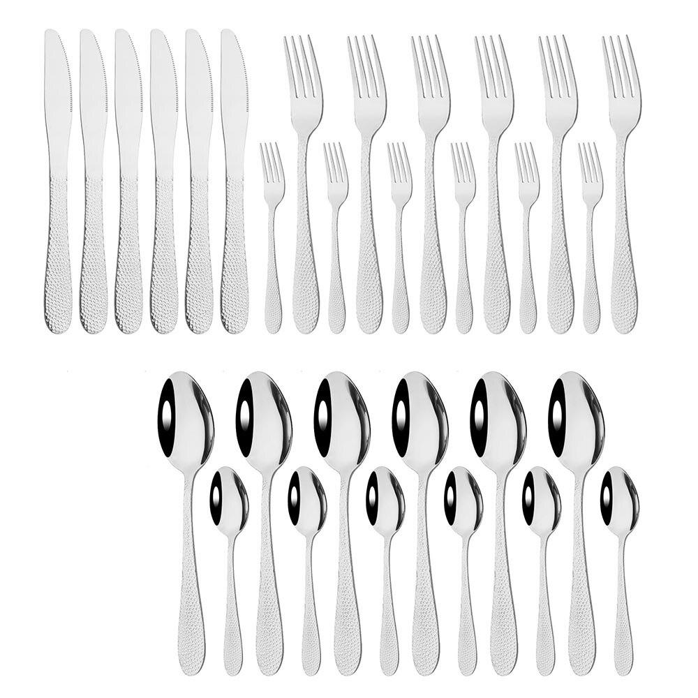 30pcs For 6 Stainless Steel Tableware Crystal pattern Cutlery Home Kitchen Flatware Fork Spoon Knife Spoon Dinnerware Set