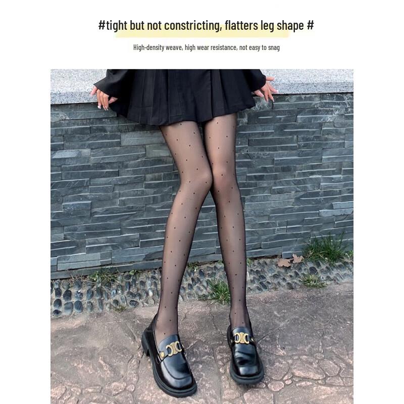 Langsha Women's Sheer Black Polka Dot Love Heart Pantyhose