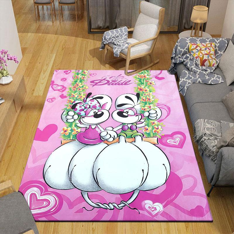 Diddl Flannel Printed Carpet, Home Sofa Decoration for Living Room & Bedroom, Non‑Slip Play Flannel Floor Mat for Game Room