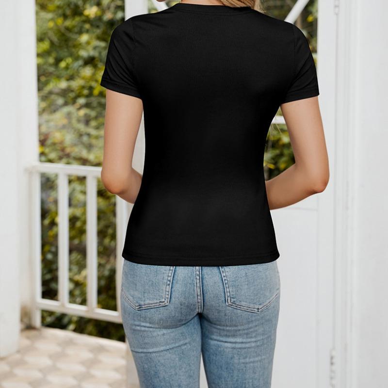 DAFIFY Women's Fashion Summer Spring Casual Solid Color Print Short Sleeve O-Neck T-shirts and Tops