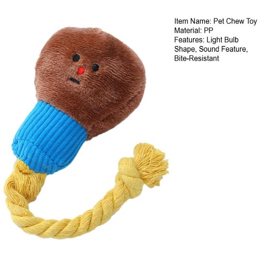 Yousheng Pet Sounding Toy with Built-in Sound Device Cartoon Light Bulb Design Bite-Resistant Cotton Rope Chew Toy Relieves Boredom Interactive Dog