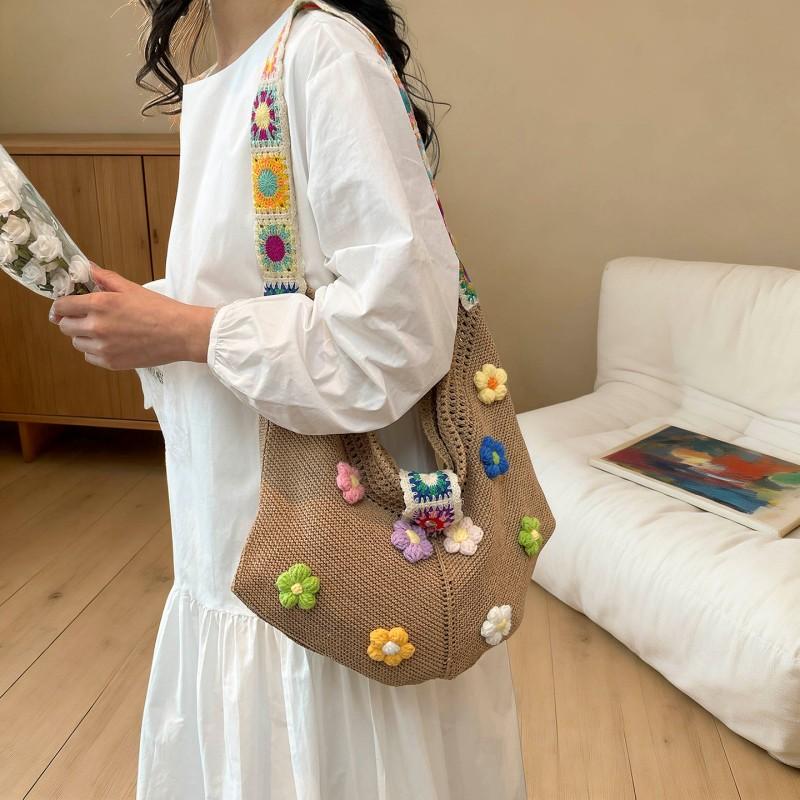 

Women Casual Top Handle Bag Floral Crochet Shoulder Handbag Beach Tote Shoulder Bag for Holiday Vacation Shopping Daily Use хакі
