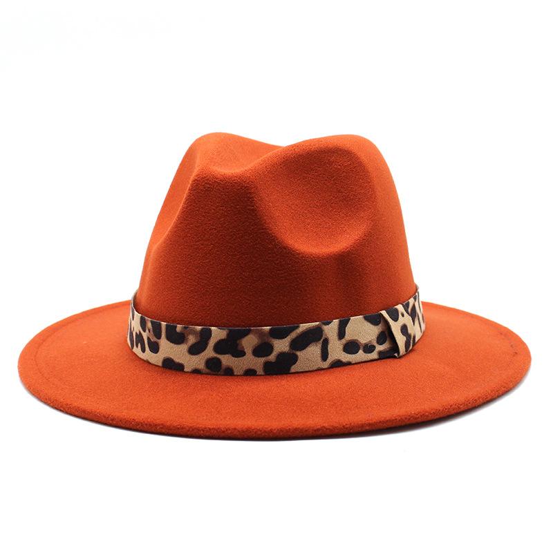 Woolen Top Hat Leopard Print Solid Color Hat Women'S Flat-Brimmed Big-Brimmed Jazz Hat 22 Colors