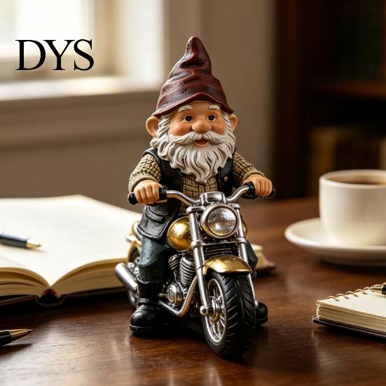 Gnome Themed Decor Riding Retro Motorcycle Figurine, Motorbike Dwarf Resin Statue Decorative Figurine Sculpture, Ornament for Home Office Desk