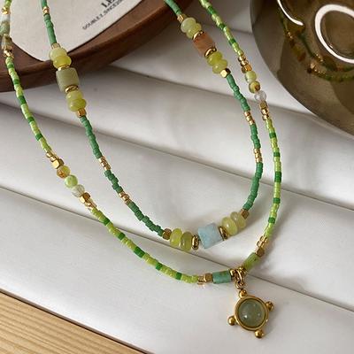 Collana Granato Naturale Verde, Catena da Collo Guochao di Alta Gamma in Stile Cinese Nuovo, Girocollo Semplice e Versatile in Stile Retrò per Donna