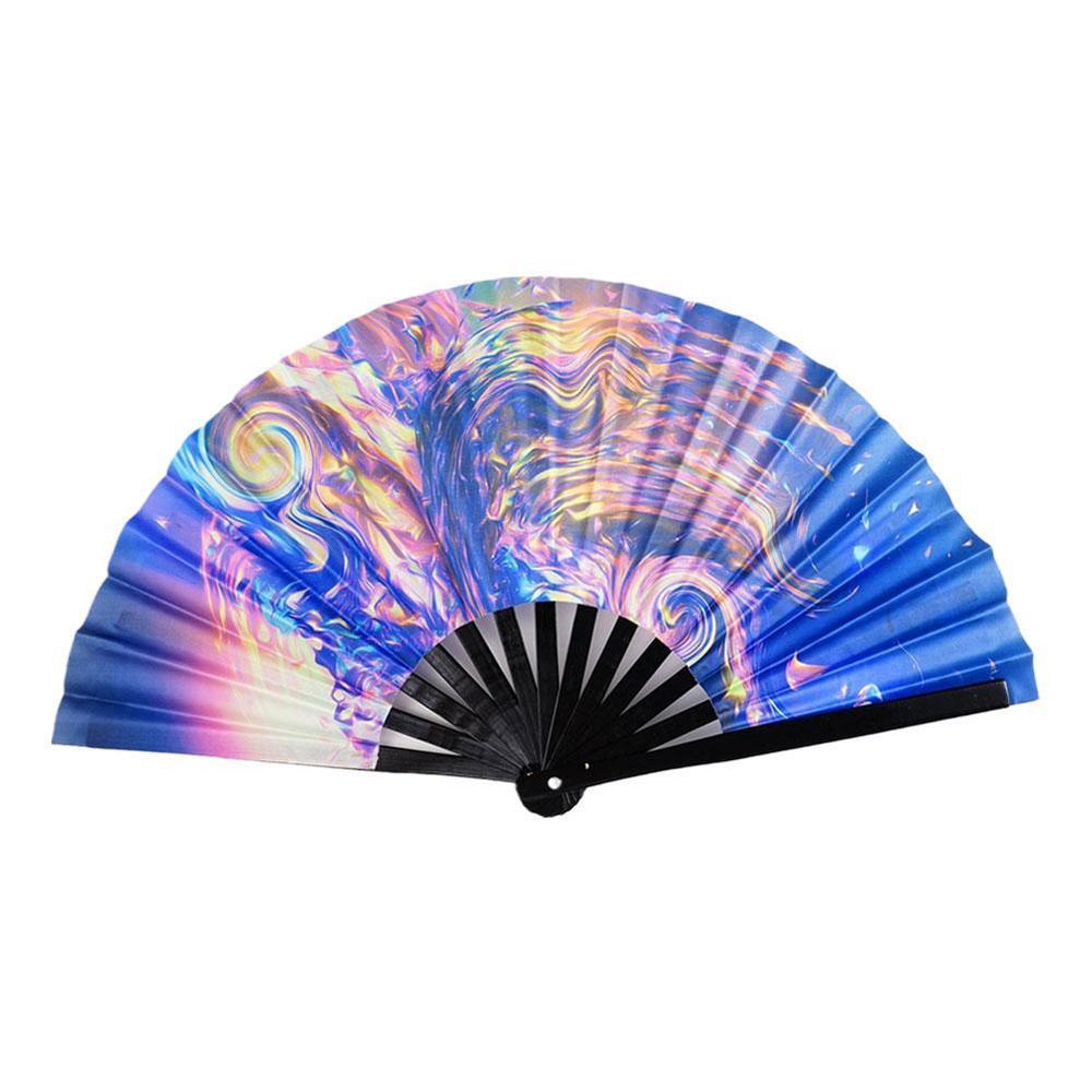 New Foldable Bamboo Fan 33cm Lightweight Holding Laser Colors Hand Fan Portable PVC Clack Clapping Fans for Line Dancing