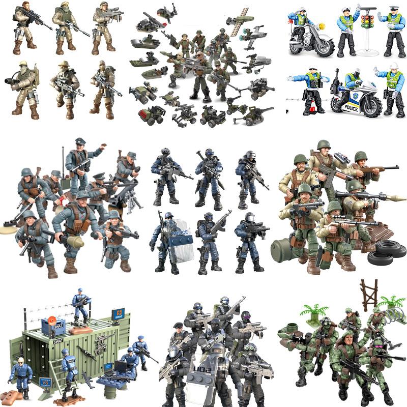 Bai Fen Bai Dolls And Toys Unisex Military Army Peacekeeping Special Force Action Figures Model Set Mega Building Blocks Swat Soldier Minifigs Weapon Brick Toys