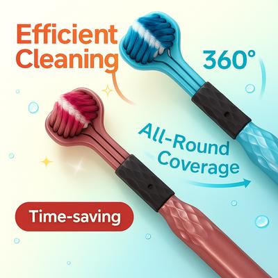3-Sided Toothbrush for Comprehensive Cleaning | Ideal Angle Design | Raised Tongue Coating Brush | 2-Pack | Soft Bristles for Ge
