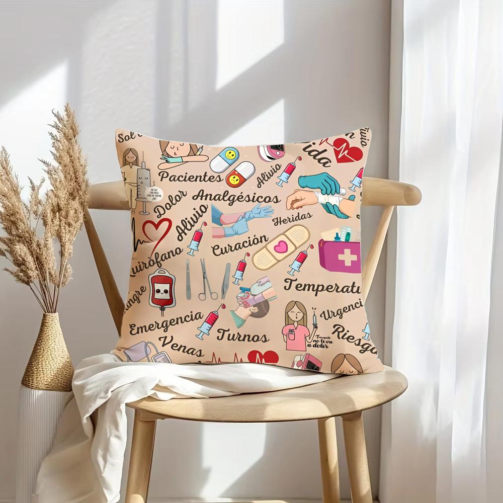 Nurse Ecg Cushion Cover Soft Plush Throw Pillow Cover | Double-Sided Decorative Cushion Case | Sofa Bedroom Home Decor