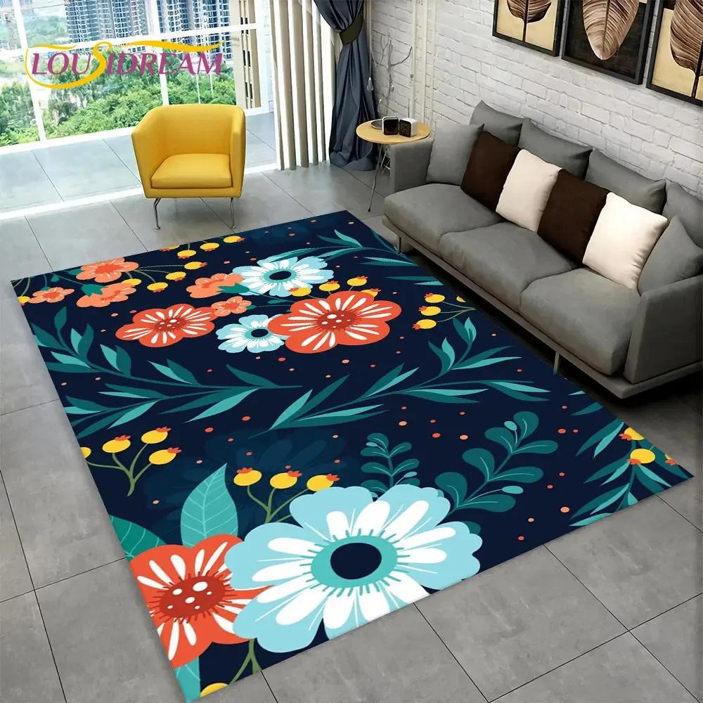 3D Nordic Luxury Flower Rose Area Koberec velký,Koberec pro domácí obývací pokoj Ložnice Sofa Rohožka Dekor,Dětské protiskluzové rohože