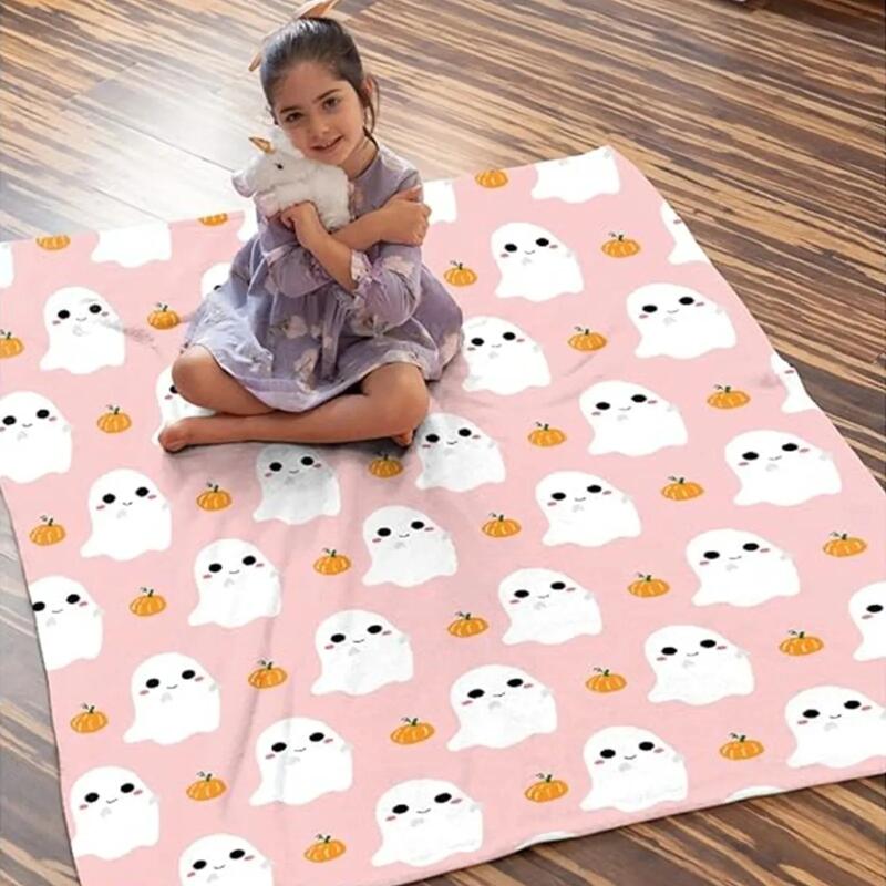 Cozy Blanket Soft Warm Home Decor Comfy Halloween Cute Ghost Print Living Room Throw Plush Bedding Relaxing Sofa Cover