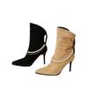 Women Pointed Toe Chelsea Boots Luxury Pearl Chain High Heels Shoes Winter New Designer Sexy Pumps Suede Goth