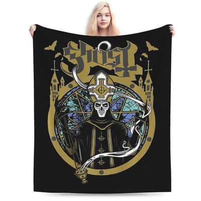 Koc Fleeceowy Rockowy Zespół Ghost Jesień/Zima Wielofunkcyjny Lekki Koc do Rzucania na Łóżko Pokrowiec na Zewnątrz