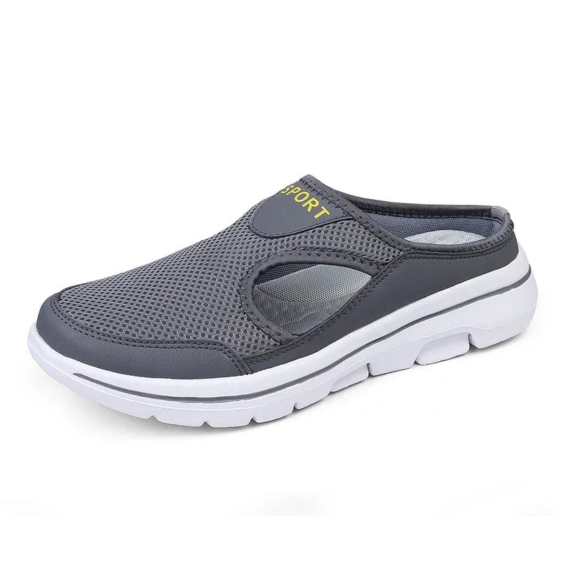 Men Slippers Breathable Mesh Casual Flat Shoes Outdoor Home Lightweigh Solid Slip On Couple Shoes Walking Sport Sandals2025