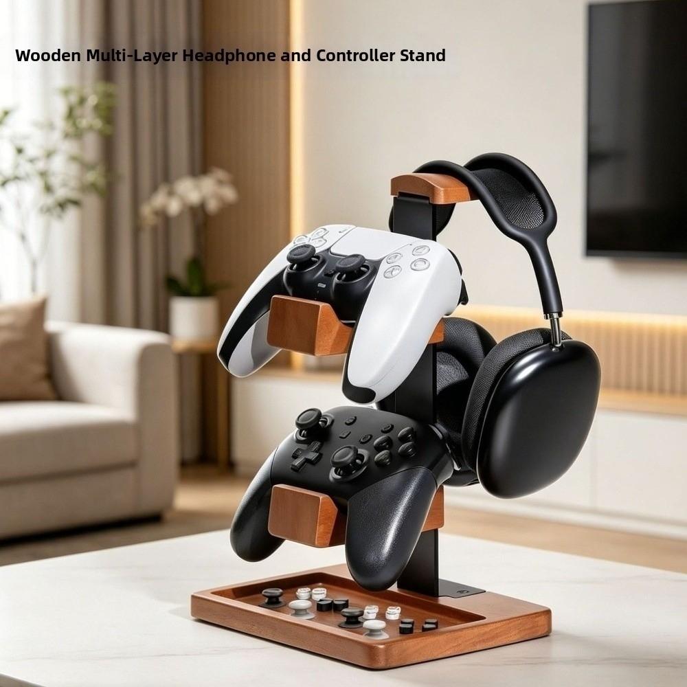 Stable Gaming Headset Stand Wood Controller Display Stand Desktop Decoration