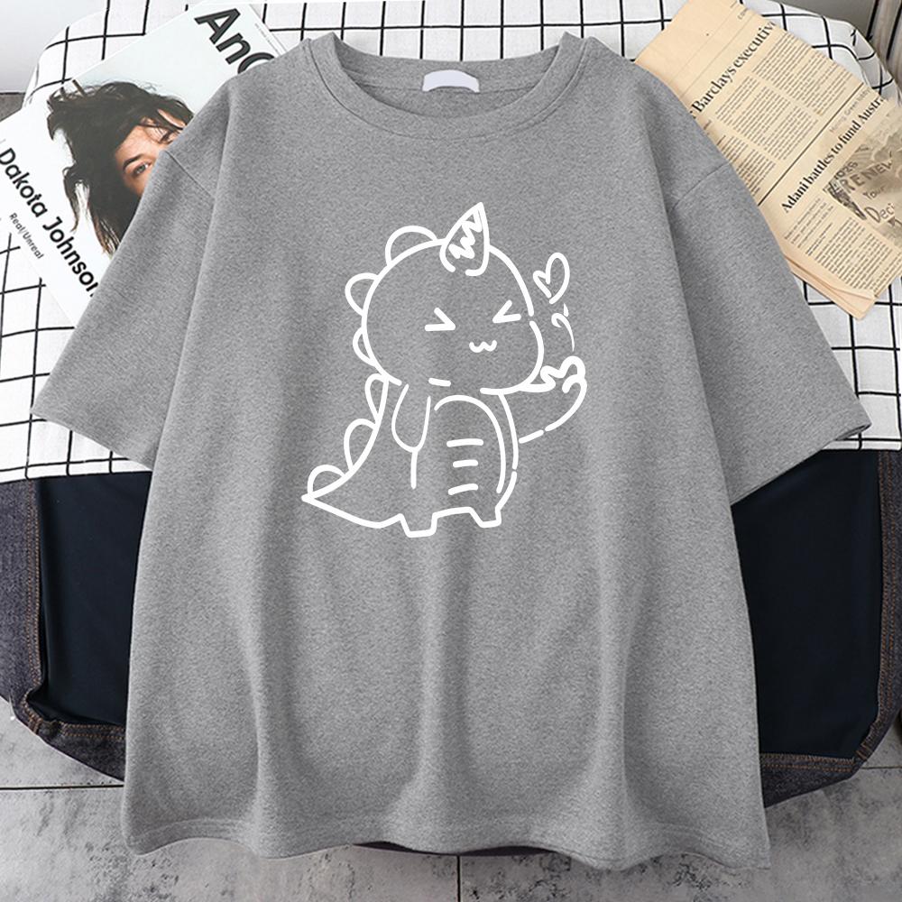 Love Cartoon Little Dinosaur Pattern Women T Shirt Street Casual Plus Size Tops Cotton Fashion Tee Summer Hip Hop Short Sleeve
