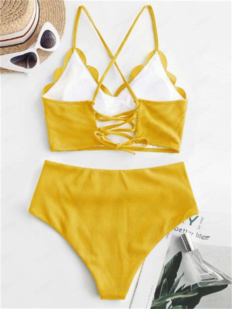 Bikini Women Swimsuit 2025 New Solid Ribbed Sling Bikinis Set Sexy High Waist Swimwear Summer 2 Piece Beach Bathing Suit Female
