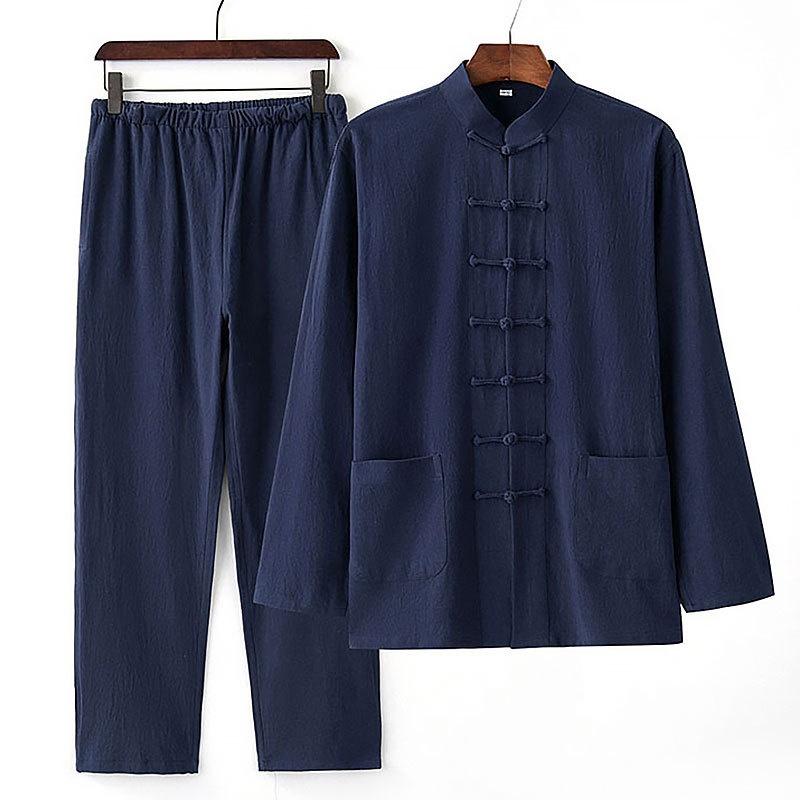 Tang-Anzug Herrenanzug Frühling und Herbst Zweiteiliger Anzug Chinesischer Stil Antikes Kostüm Chinesischer Hanfu Laienanzug