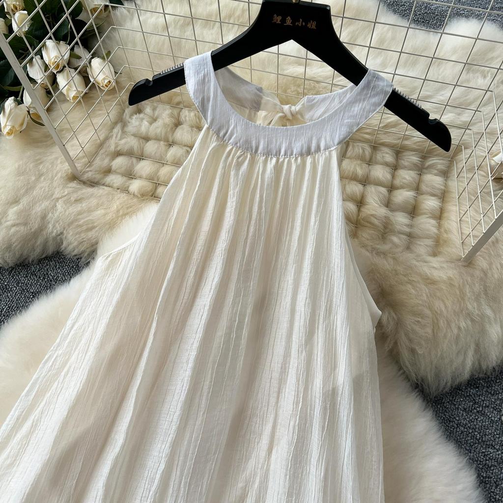 Moda femei broderie flori dantela scobire rochie de vară ocazional fără mâneci largi de vacanță rochii de plajă