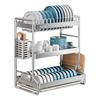 304 Stainless Steel Dish Storage Rack Drain Water Kitchen Multifunctional Bowl and Plate Holder Organizer