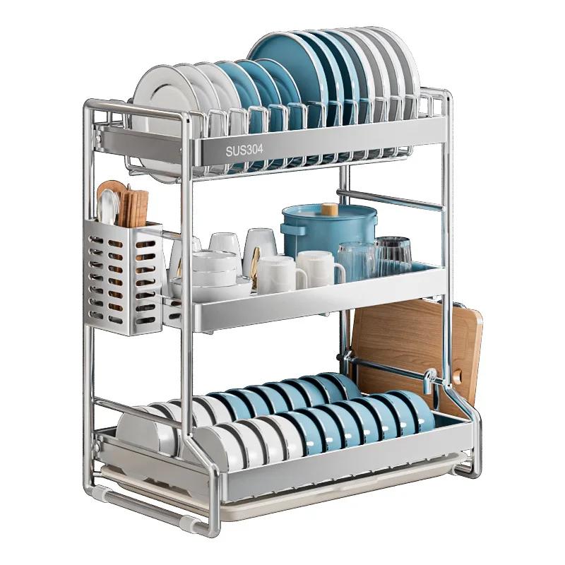 304 Stainless Steel Dish Storage Rack Drain Water Kitchen Multifunctional Bowl and Plate Holder Organizer