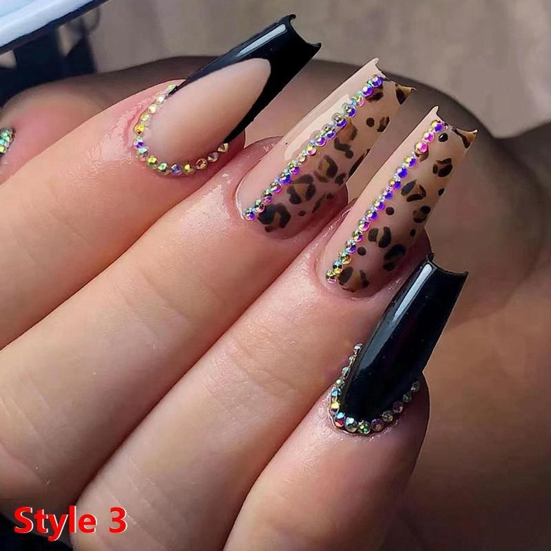24Pcs/Box Long Coffin False Nails Wearable Fake Nails with Glitter Rhinestones Ballet Press On Nails Full Cover Nail Tips