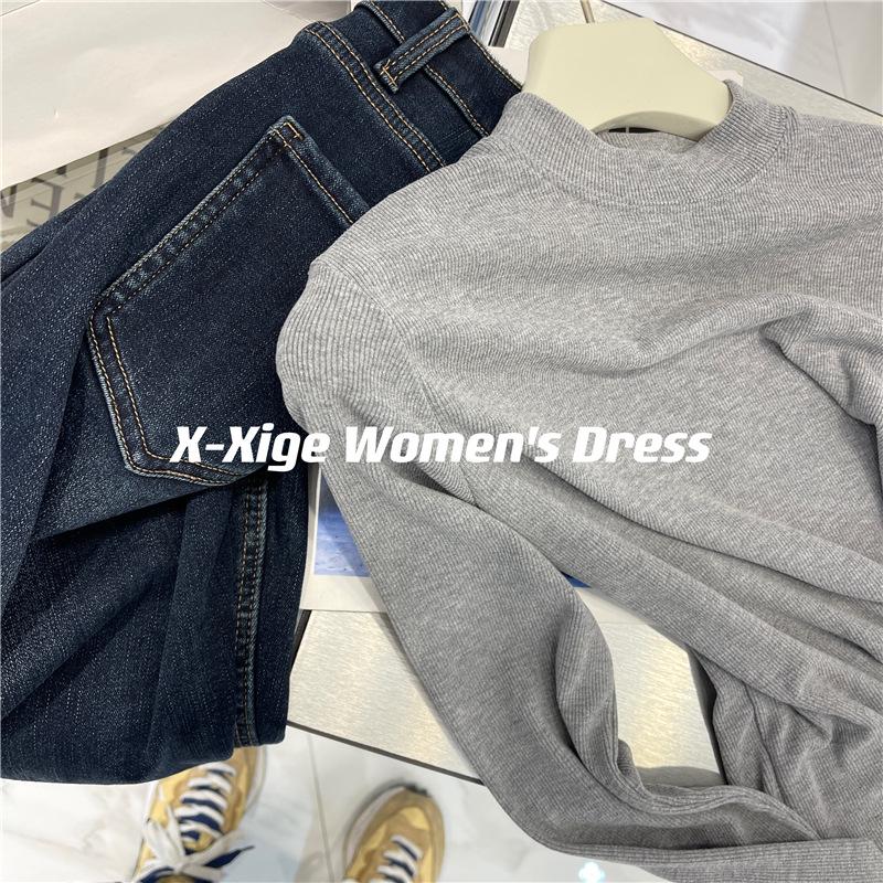 Damen Verdickter Einfarbiger Gerippter Flanell Rollkragen