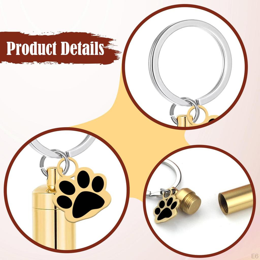 Cremation Jewelry Urn Keychain for Keepsake Key Chain Unique Metal Pet Hair Storage Bottle