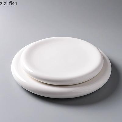 Reinweiße Keramik-Doppelschicht-Dessertteller, Snackteller, Pizzateller, Grillteller, Restaurant-Spezialgeschirr