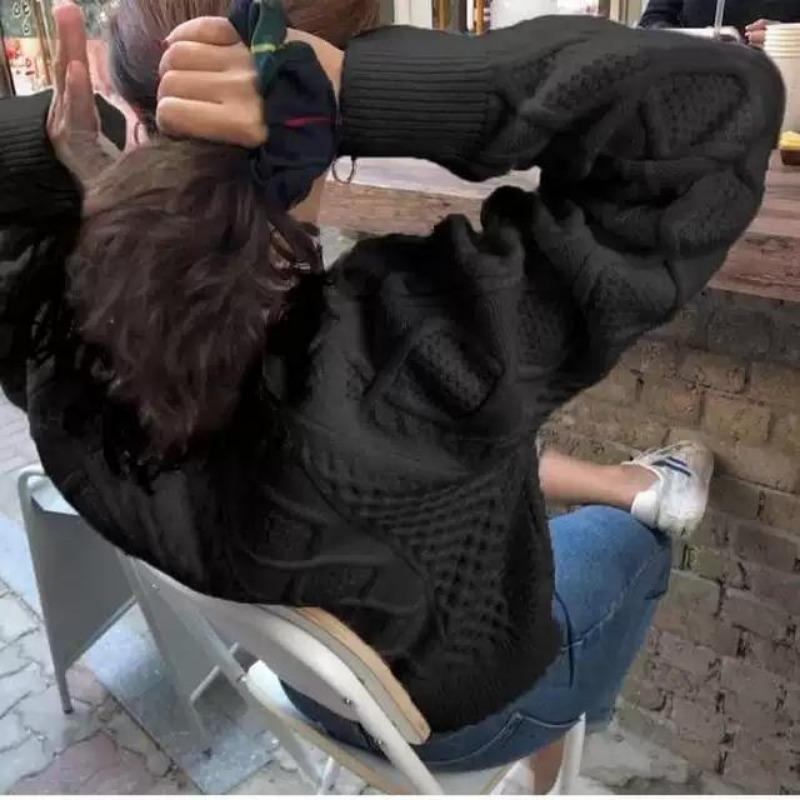 Pullover Tröja Kvinna Höst och vinter 2023 o hals lat vind lös stickad Fried Dough Twists mångsidiga kvinnor