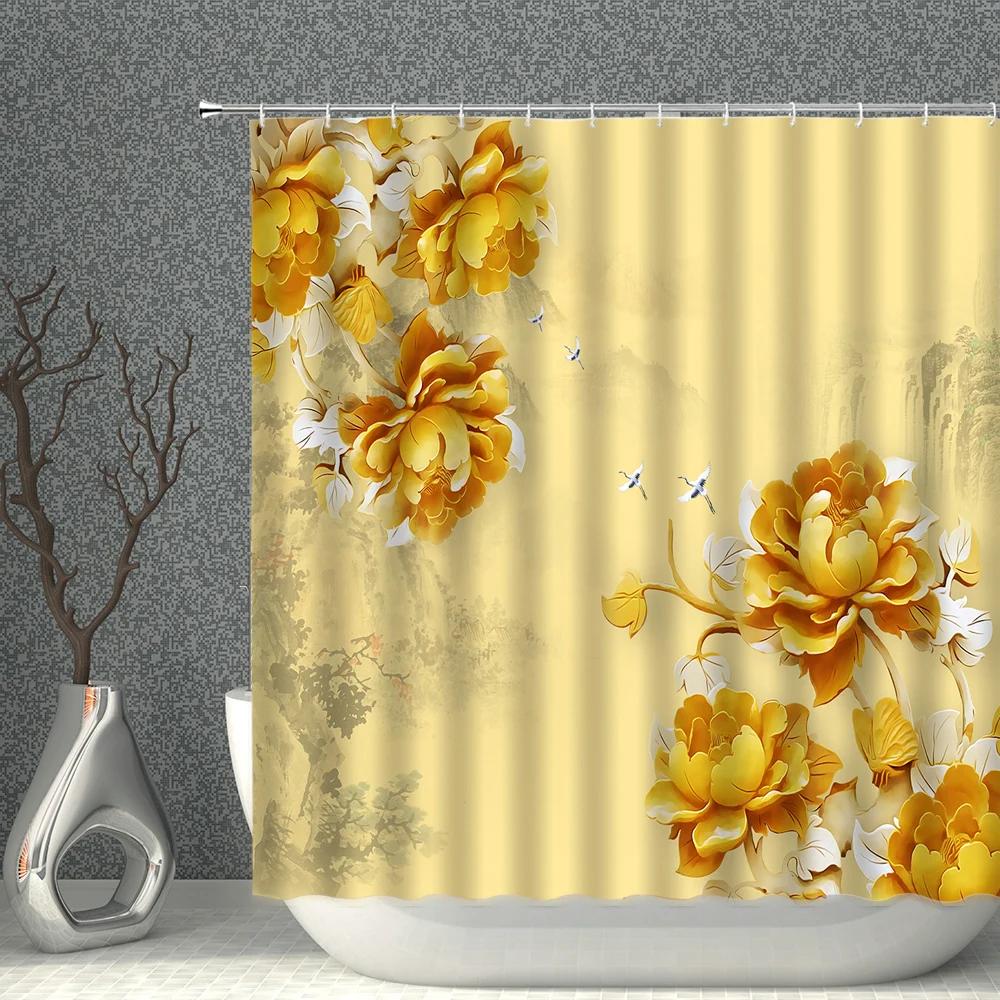 Impression 3D Fleur Réaliste Oiseau Poisson Paons Papillon Décoration de Maison Rideau de Douche Imperméable Rideaux de Fond Suspendus