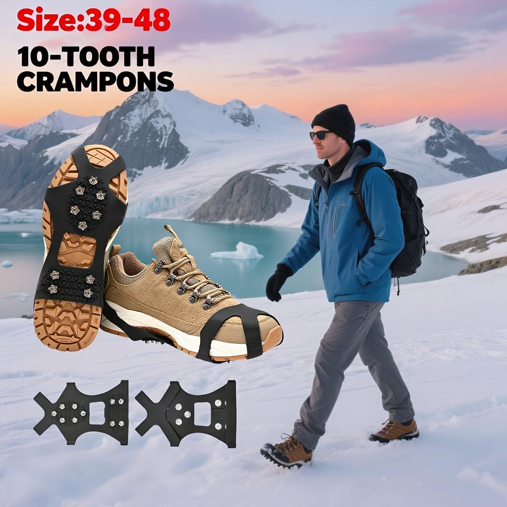 10-Zacken-Steigeisen, Hochleistungs-Eiskrallen mit Anti-Rutsch-Traktion, Stahlstollen-Traktionskrallen zum Wandern, Eisklettern, Jagen, Laufen, Winterwandern