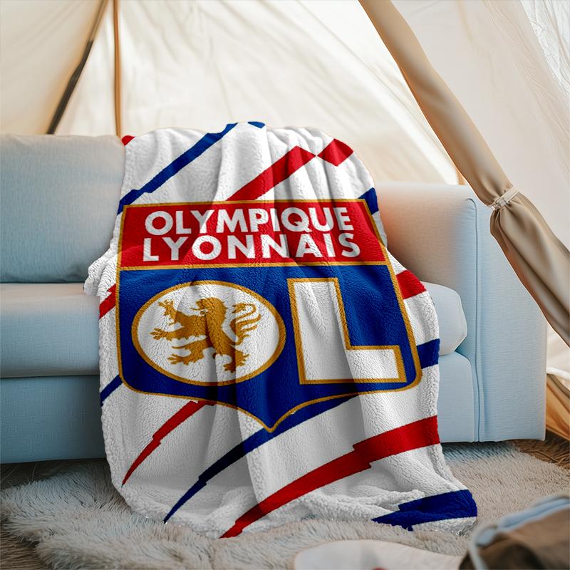 1PC Lyon Football Crest Design Printed Soft Flannel Blanket Throw for Adult Bedroom Living Room Sofa Camping Travel Fan gifts Christmas Gifts