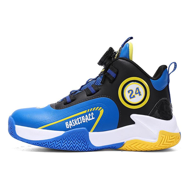 Brand Kids Basketball Shoes Rotary Buckle Design Boys Sneakers High Top Non-slip Leather Children Sports Shoes tênis de basquete