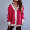 New Autumn and Winter Contrasting Cardigan Sweater, Street Style Loose Knit Sweater 3566 EMA