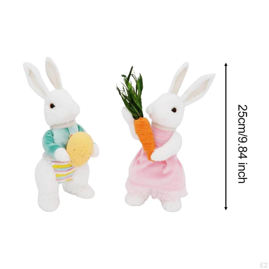 2 Pieces Easter Bunny Decoration Plush Toys Desktop Ornaments Decor Cute Decorative Figurines