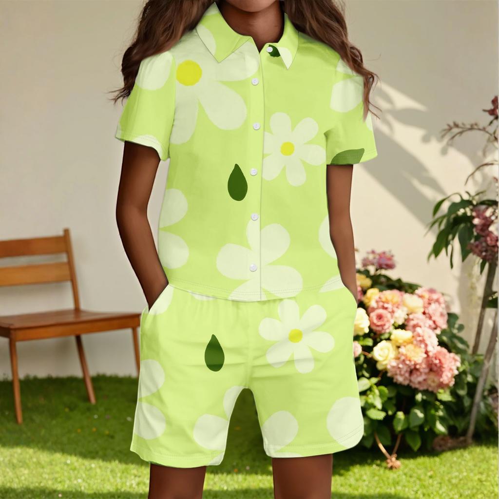 Children's Casual Fashion Shirt Button Top Shorts Set