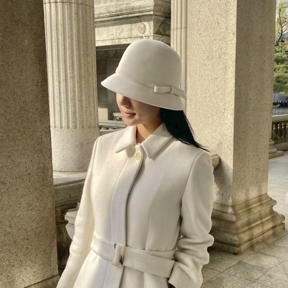 Panama Cap Felt Formal Hat Hepburnesque Bowknot Bucket Hat Retro Travel