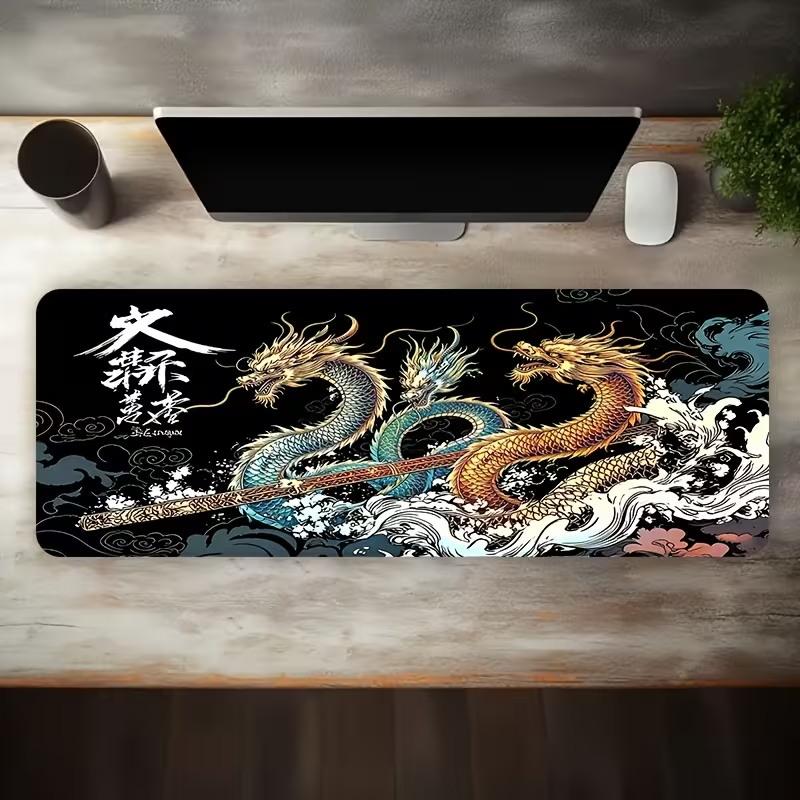 Fantasy Black Dragon Large Desk Mat Antislip Rubber Mousepad For Esport Gaming Room Pc Keyboard Workstation Desktop Decor