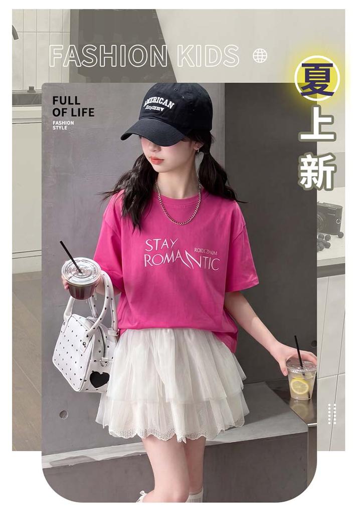 Girls' Short-Sleeved Set Summer 2026 New Item, Sweet and Fluffy Skirt for Big Children, Korean Style Outfit, Trendy and Fashionable Children's Trend