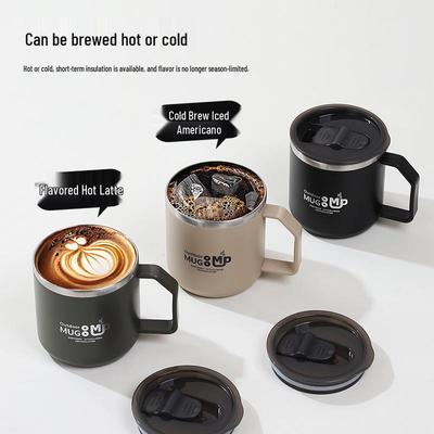 Premium Stainless Steel Office Coffee Cup with Lid and Handle – Anti-Scald Insulated Design, European/American Style