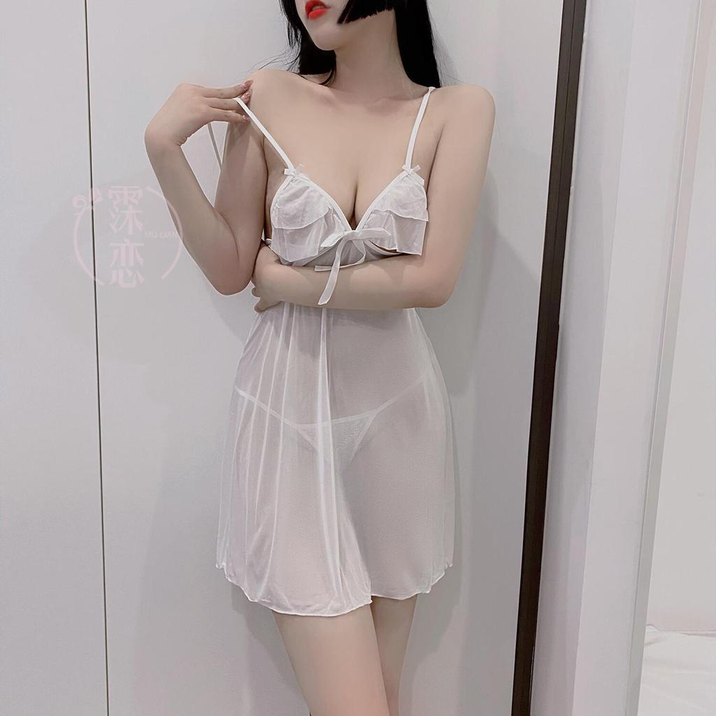 Sex underwear bare chest suspender nightdress bow strap halter princess dress pure