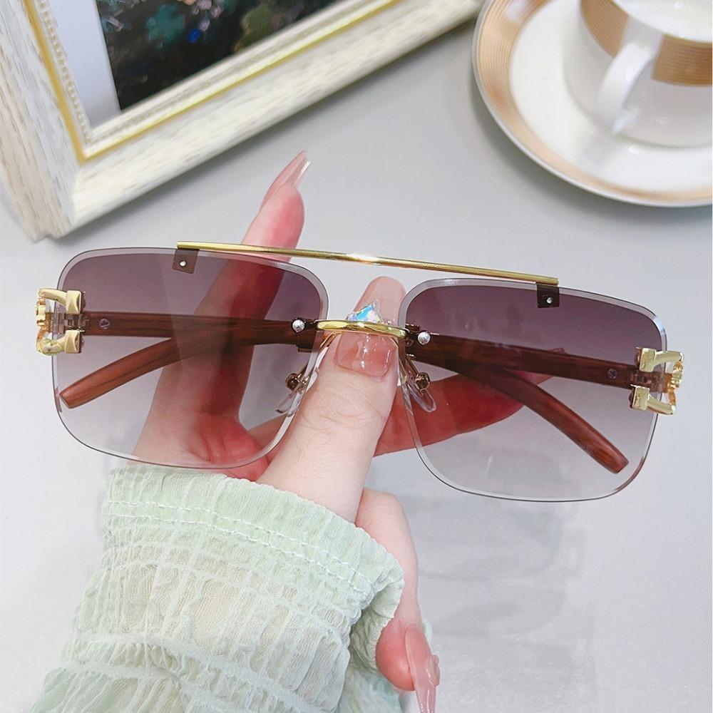 Fashion Retro Rimless Sunglasses Luxury Leopard Head Sunglasses Street Po Sunglasses
