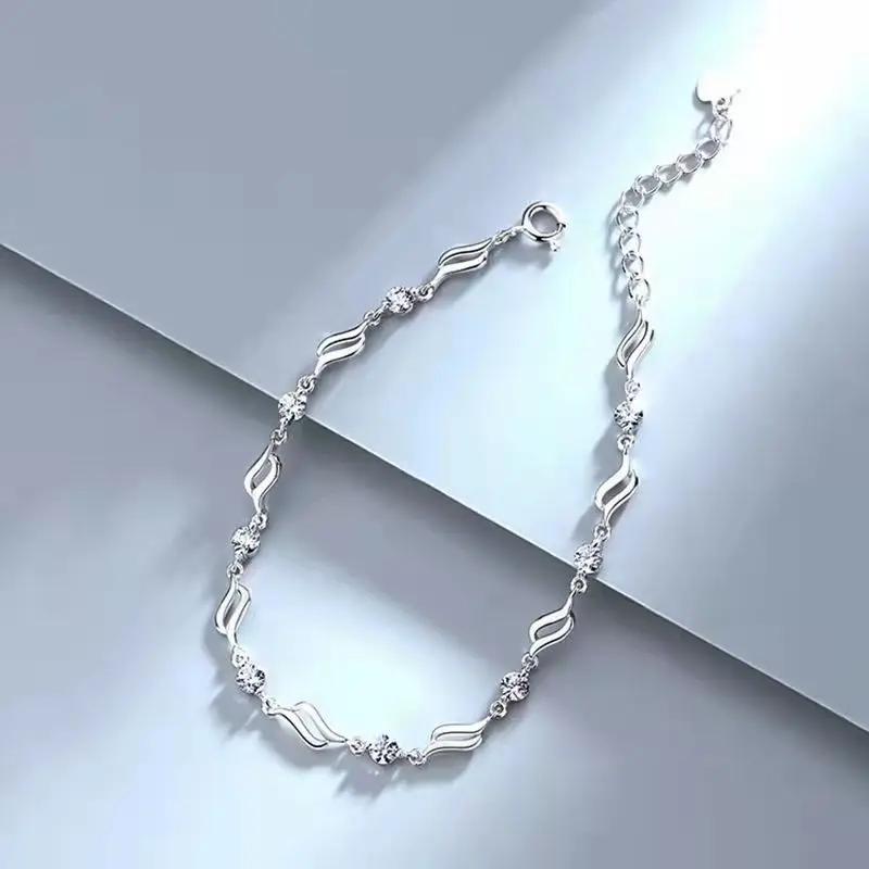 Vintage 925 Sterling Silver Zircon Bracelets For Women Fashion Korean Designer White Crystal Charm Bracelets Party Jewelry Gifts