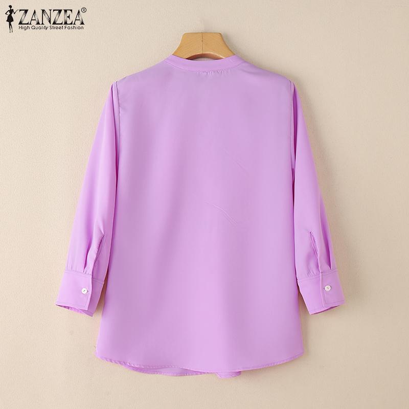 ZANZEA Women Casual V-Neck Solid Color Loose 3/4 Sleeve Blouse