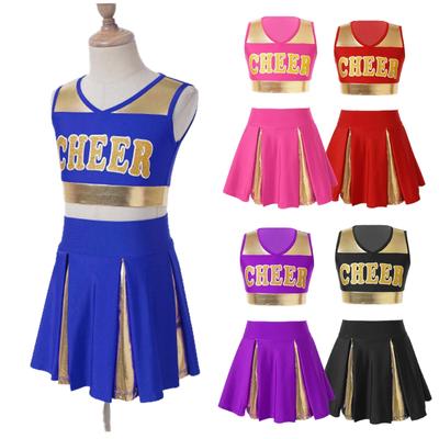 Kids Girls Cheerleading Dance Clothes Set Sleeveless Letter Print Crop Top with Skirt Cheer Uniform