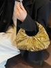 Women's Glossy Metal PU Cloud Handbag with Pleated Design - European & American Style