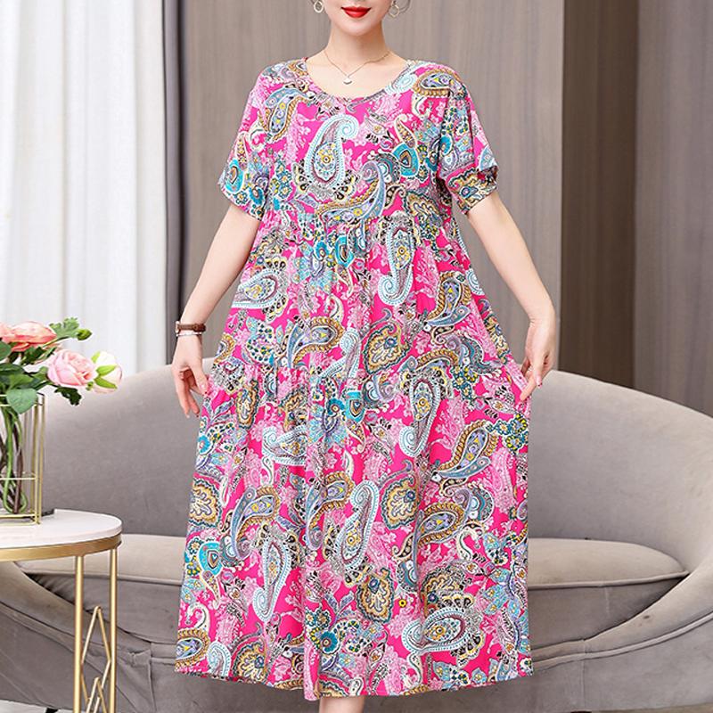 Damenkleid, Sommer, Vintage-Kleidung, lässig, kurzärmelig, langes Kleid für Damen, Sommer-Outfit